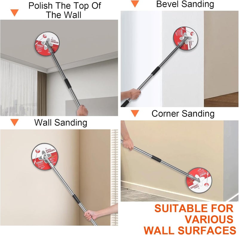 NigWarm Pole Sander for Drywall, 85 inch Drywall Sander With Extension Pole, Manual Hand Drywall Sander with Extension Pole for Painting Projects， 360 Circular Radial Sander + 5pcs Wall Sanding Discs - Image 5